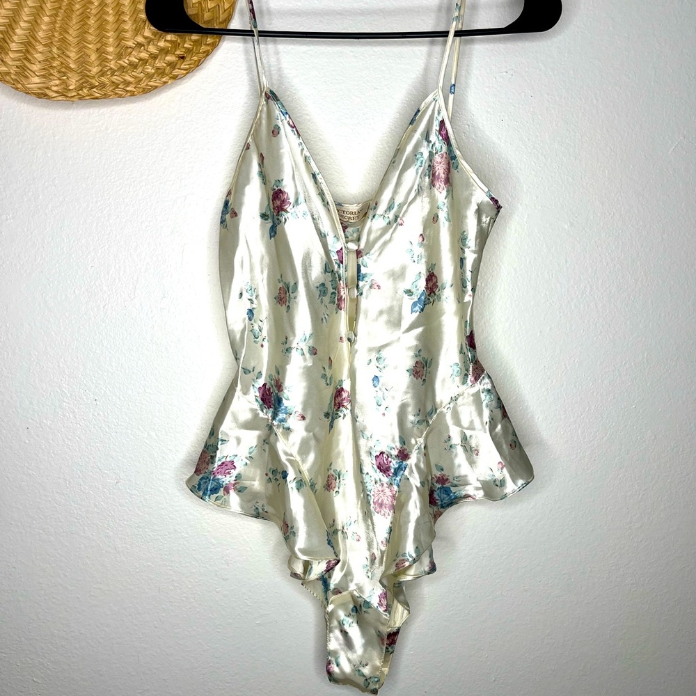 Victoria's Secret Gold Label Body Suit - Vintage - Pearl & Floral - S